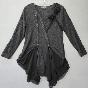 Pretty Angel Fashion Black Linen Sweater Rhinestone Long Sleeves Ruffles Women S